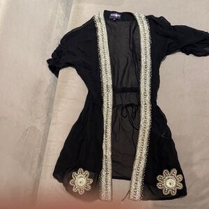 Elegant Black Sheer Swim Coverup with Gold Accents